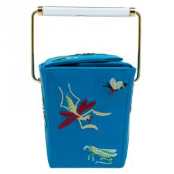 Pre Owned حقيبة كلتش شارلوت أوليمبيا تيك مي أواي كريب ساتان أزرق مطرز