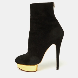 Charlotte Olympia Black Suede Lucinda Ankle Boots Size 42