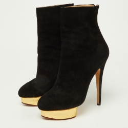 Charlotte Olympia Black Suede Lucinda Ankle Boots Size 42