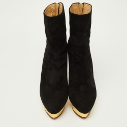Charlotte Olympia Black Suede Lucinda Ankle Boots Size 42