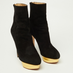 Charlotte Olympia Black Suede Lucinda Ankle Boots Size 42