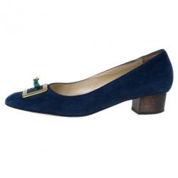 Pre Owned Charlotte Olympia Navy Suede Buckle Detail Kiss Me Quick Pumps Size 39