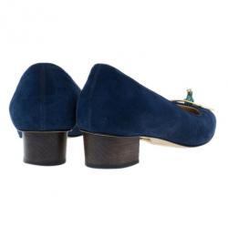 Pre Owned Charlotte Olympia Navy Suede Buckle Detail Kiss Me Quick Pumps Size 39