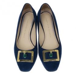 Pre Owned Charlotte Olympia Navy Suede Buckle Detail Kiss Me Quick Pumps Size 39
