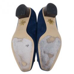 Pre Owned Charlotte Olympia Navy Suede Buckle Detail Kiss Me Quick Pumps Size 39