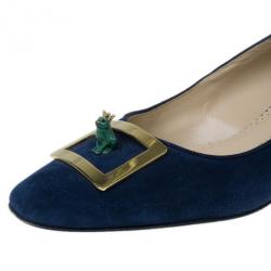 Pre Owned Charlotte Olympia Navy Suede Buckle Detail Kiss Me Quick Pumps Size 39