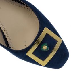 Pre Owned Charlotte Olympia Navy Suede Buckle Detail Kiss Me Quick Pumps Size 39