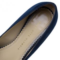 Pre Owned Charlotte Olympia Navy Suede Buckle Detail Kiss Me Quick Pumps Size 39