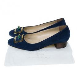 Pre Owned Charlotte Olympia Navy Suede Buckle Detail Kiss Me Quick Pumps Size 39