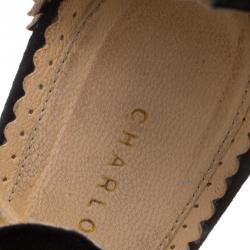 Pre Owned صندل شارلوت أوليمبيا صن صيت جلد ميتاليك وسويدي بحزام للكاحل نعل سميك مقاس 36.5