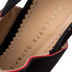 Pre Owned صندل شارلوت أوليمبيا فتحة كعب فيس تو فيس سويدي أسود مقاس 39