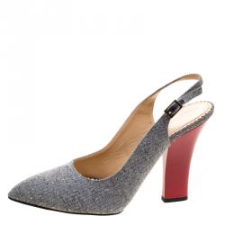 مملوكة مسبقًا صندل شارلوت أوليمبيا فتحة كعب مقدمة مدببة كانفاس مونوكروم مقاس 40