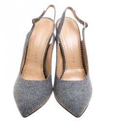 مملوكة مسبقًا صندل شارلوت أوليمبيا فتحة كعب مقدمة مدببة كانفاس مونوكروم مقاس 40