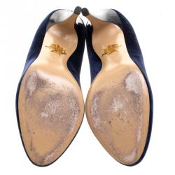 Pre Owned حذاء كعب عالي شارلوت أوليمبيا كيتي قطيفة زرقاء مطرزة مقاس 39