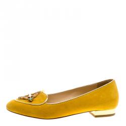 Charlotte Olympia Mustard Yellow Suede Sagittarius Smoking Slippers Size 36