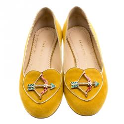 Charlotte Olympia Mustard Yellow Suede Sagittarius Smoking Slippers Size 36
