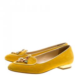 Charlotte Olympia Mustard Yellow Suede Sagittarius Smoking Slippers Size 36