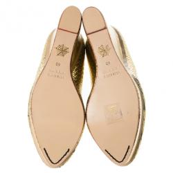Pre Owned Charlotte Olympia Gold Metallic Carmen Woven Leather Wedge Pumps Size 40