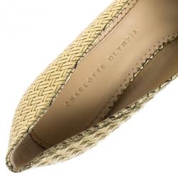 Pre Owned Charlotte Olympia Gold Metallic Carmen Woven Leather Wedge Pumps Size 40