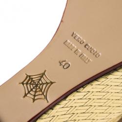 Pre Owned Charlotte Olympia Gold Metallic Carmen Woven Leather Wedge Pumps Size 40