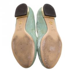 Pre Owned حذاء فلات شارلوت أوليمبيا كيتي بوتينغ قطيفة أخضر بيبرمنت مقاس 38