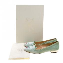 Pre Owned حذاء فلات شارلوت أوليمبيا كيتي بوتينغ قطيفة أخضر بيبرمنت مقاس 38