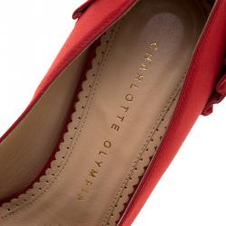 Pre Owned Charlotte Olympia Red Satin Paloma Fan Pleat Platform Pumps Size 37.5