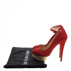 Pre Owned حذاء كعب عالي شارلوت أوليمبيا نعل سميك سيور كاحل دولورز كانفاس أحمر مقاس 37.5