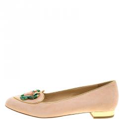 Pre Owned حذاء فلات باليه شارلوت أولمبيا ذكرى ميلاد زودياك كانسر سويدي وردي فاتح مقاس 40