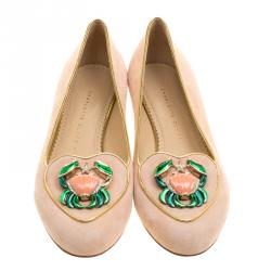 Pre Owned حذاء فلات باليه شارلوت أولمبيا ذكرى ميلاد زودياك كانسر سويدي وردي فاتح مقاس 40