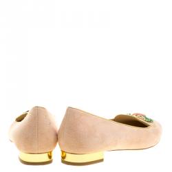 Pre Owned حذاء فلات باليه شارلوت أولمبيا ذكرى ميلاد زودياك كانسر سويدي وردي فاتح مقاس 40