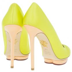 Pre Owned Charlotte Olympia Yellow Satin Debonaire Platform Pumps Size 38.5