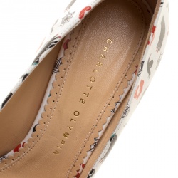 Pre Owned Charlotte Olympia M.A.C Collection White Printed Leather Dolly Pumps Size 37