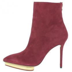 Pre Owned Charlotte Olympia Red Suede Deborah Platform Ankle Boots Size 40