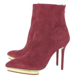 Pre Owned Charlotte Olympia Red Suede Deborah Platform Ankle Boots Size 40
