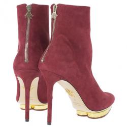 Pre Owned Charlotte Olympia Red Suede Deborah Platform Ankle Boots Size 40
