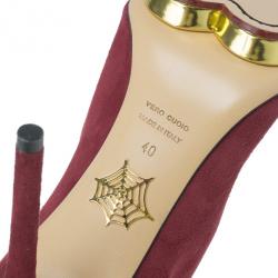 Pre Owned Charlotte Olympia Red Suede Deborah Platform Ankle Boots Size 40