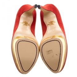 Pre Owned Charlotte Olympia Red Suede Dolly Platform Pumps Size 40