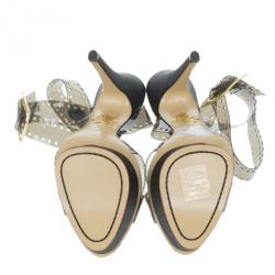 Pre Owned Charlotte Olympia Black Vinyl and Satin Girls On Film Platform Sandals Size 38