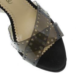 Pre Owned Charlotte Olympia Black Vinyl and Satin Girls On Film Platform Sandals Size 38