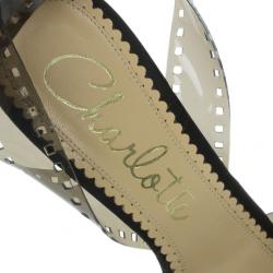 Pre Owned Charlotte Olympia Black Vinyl and Satin Girls On Film Platform Sandals Size 38