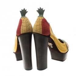 مملوكة مسبقًا Charlotte Olympia Multicolor Leather and Suede Bananas Is My Business Block Heels Pumps Size 39