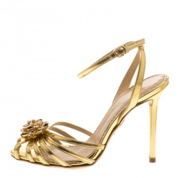 Charlotte Olympia Metallic Gold Leather Surprise! Ankle Strap Sandals Size 35.5