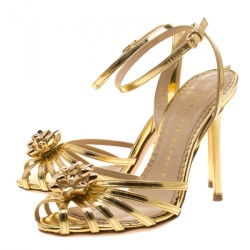 Charlotte Olympia Metallic Gold Leather Surprise! Ankle Strap Sandals Size 35.5