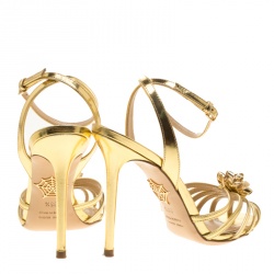 Charlotte Olympia Metallic Gold Leather Surprise! Ankle Strap Sandals Size 35.5