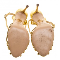 Charlotte Olympia Metallic Gold Leather Surprise! Ankle Strap Sandals Size 35.5