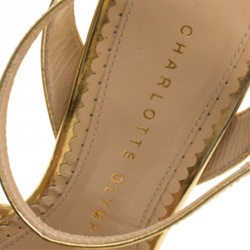 Charlotte Olympia Metallic Gold Leather Surprise! Ankle Strap Sandals Size 35.5