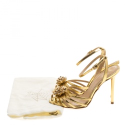 Charlotte Olympia Metallic Gold Leather Surprise! Ankle Strap Sandals Size 35.5