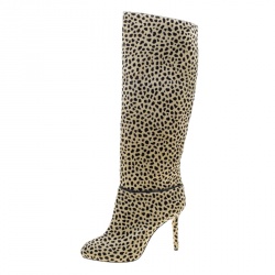 Pre Owned Charlotte Olympia Beige Leopard Print Pony Hair Corine Knee High Boots Size 40