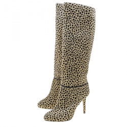 Pre Owned Charlotte Olympia Beige Leopard Print Pony Hair Corine Knee High Boots Size 40